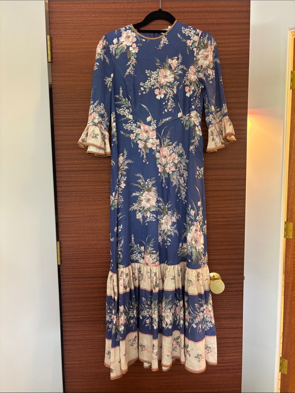 Zimmermann Navy Floral Maxi Dress with Pink and Cream Accents